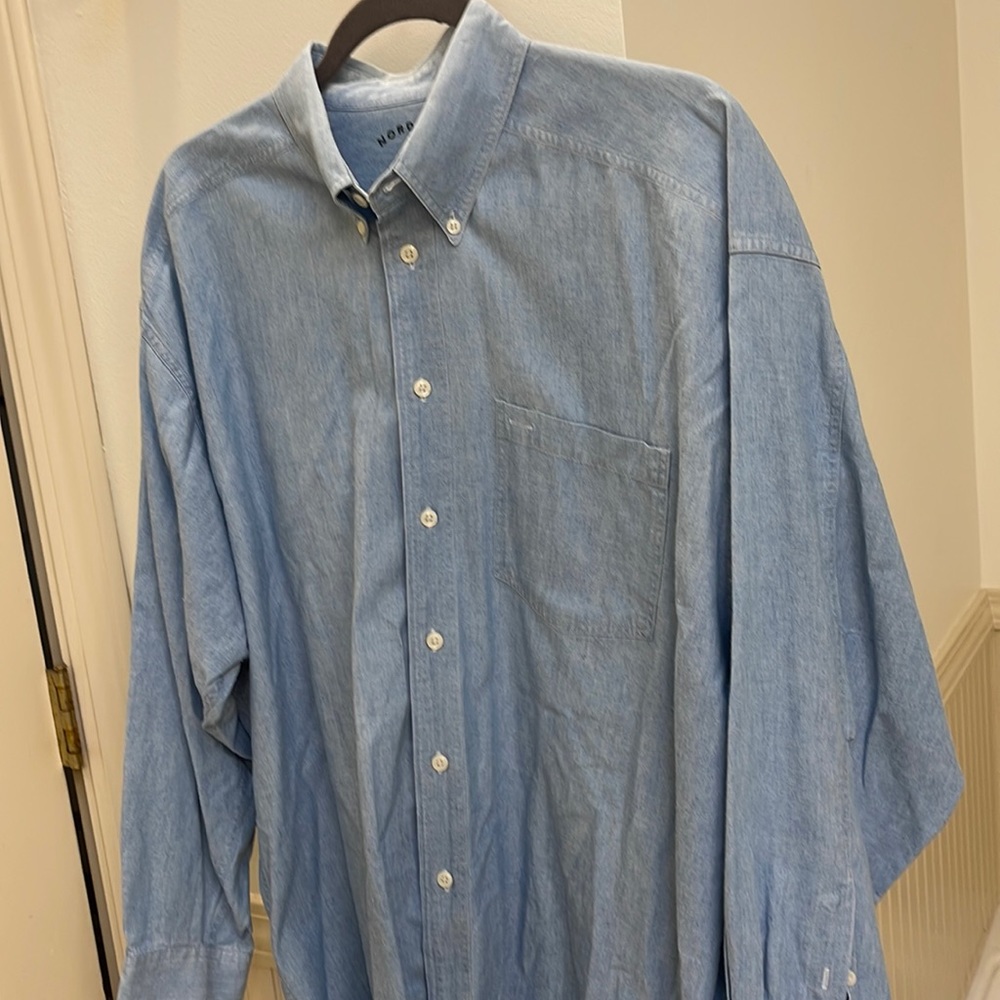 Nordstrom men’s light denim button down shirt.  Size 16/Regular